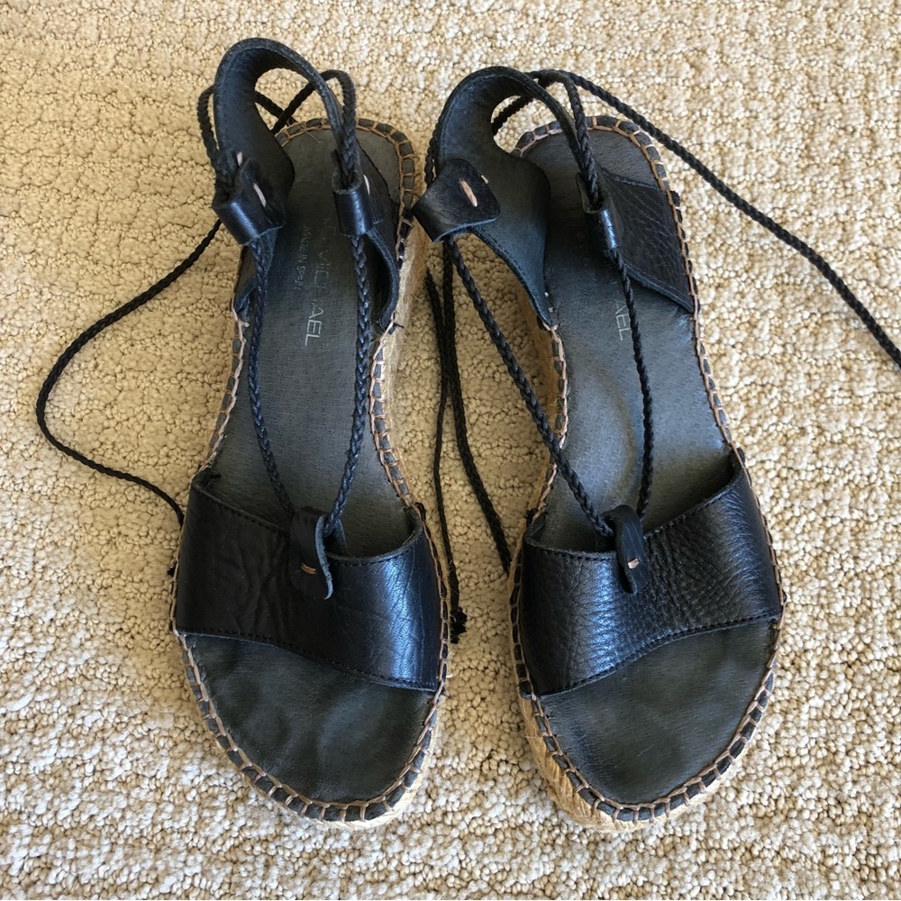 Eric Michael Leather Espadrille Wedge Sandals